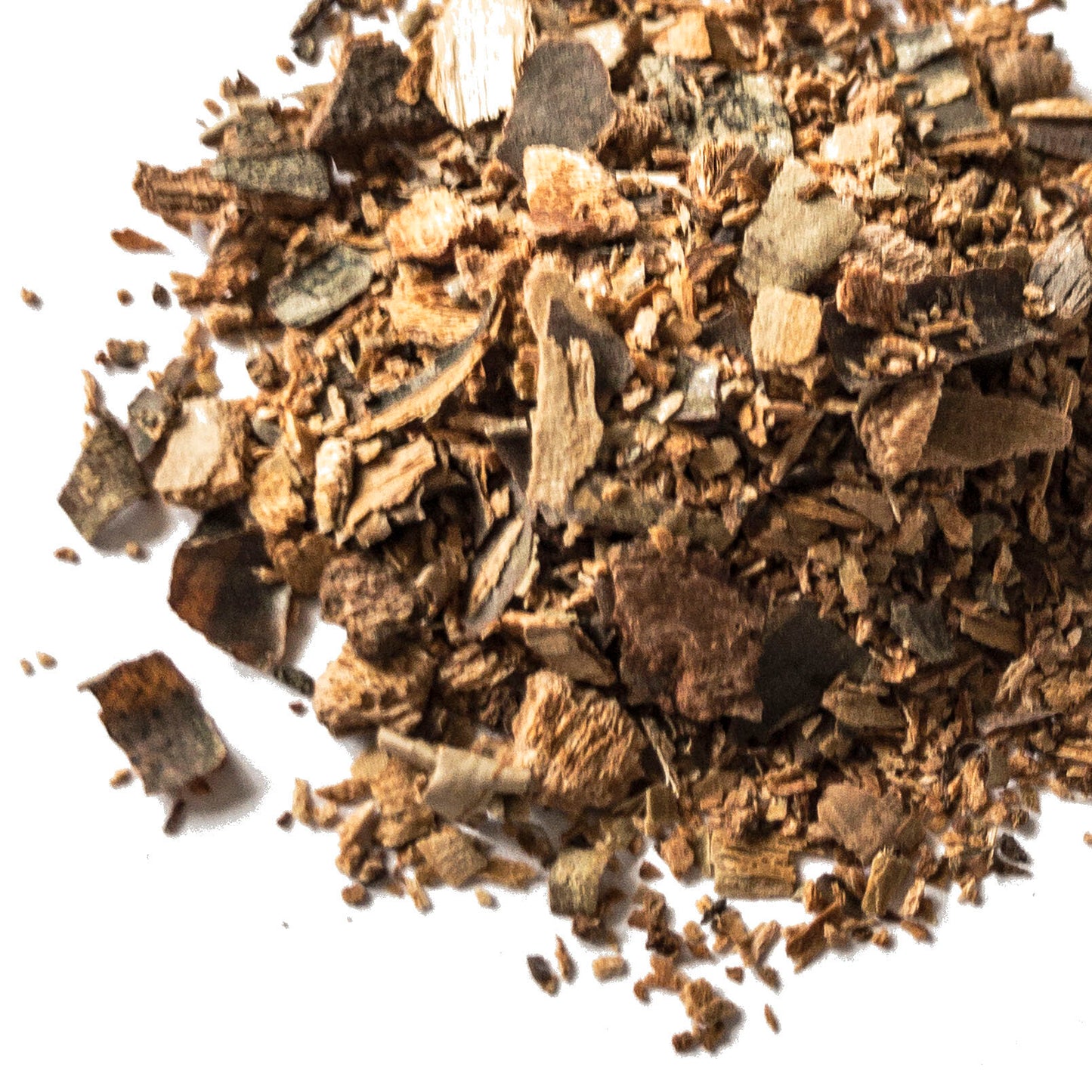 A close-up of Smoke Camp Crafts Wild Cherry Bark (1 oz or 4 oz) shows dried Prunus serotina pieces in natural brown and tan shades on a white background.