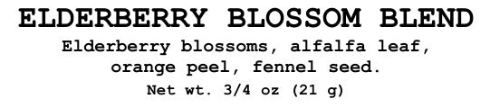 Smoke Camp Crafts Elderberry Blossom Herbal Tea Blend 3/4 oz (21 grams) featuring Elderberry Blossoms, Alfalfa Leaf, Orange Peel, Fennel Seed
