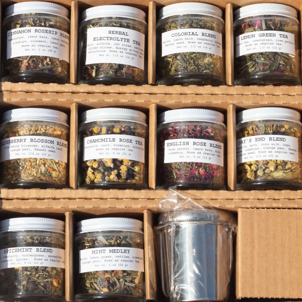 Herbal Tea Gift Set- 10-pack, 10 Sample Sized Jars with Tea Infuser