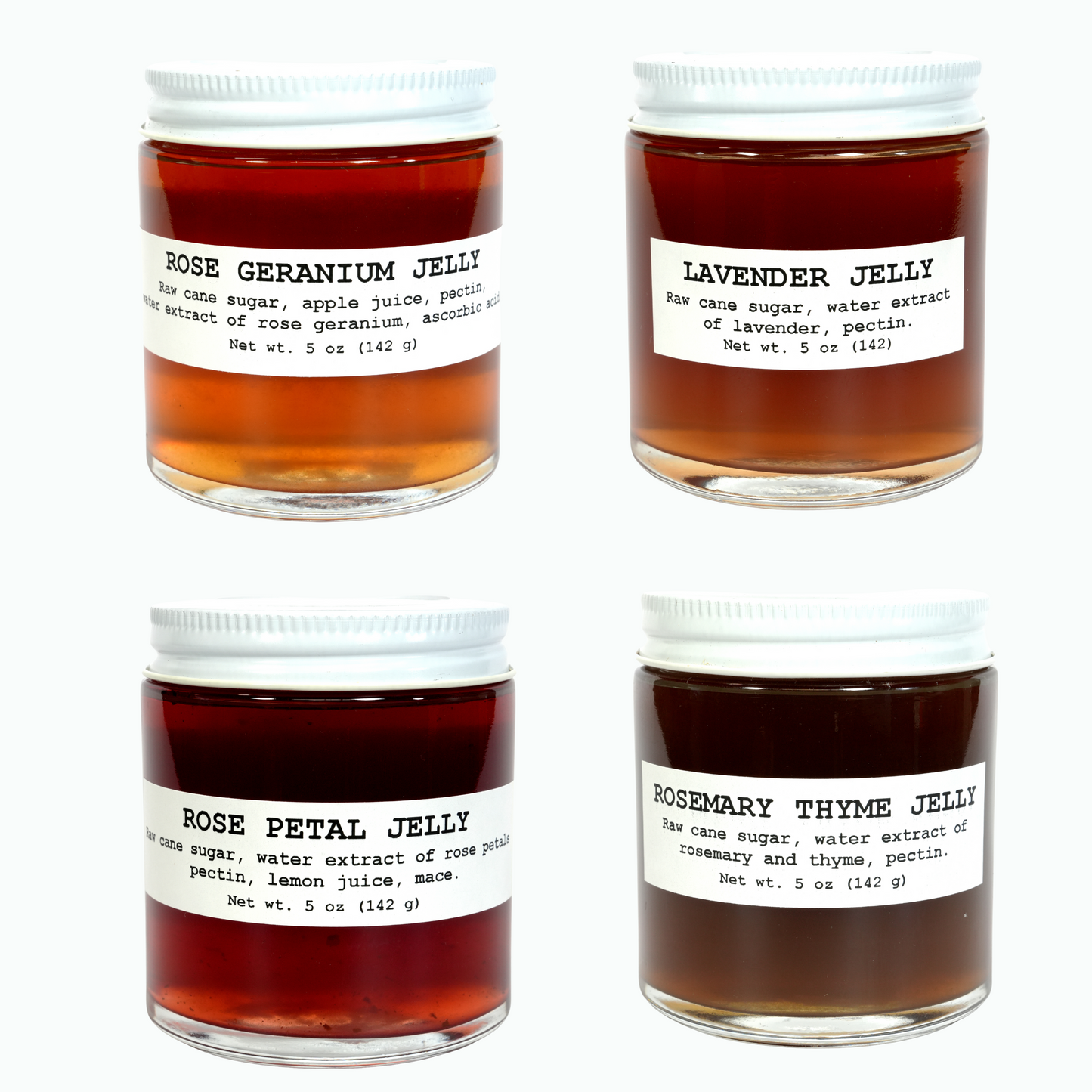 Four Pack Herbal Jam and Jelly Gift Set | Lavender Jelly | Rose Geranium Jelly | Rose Petal Jelly | Rosemary Thyme Jelly | 4-pack 5 oz Jars