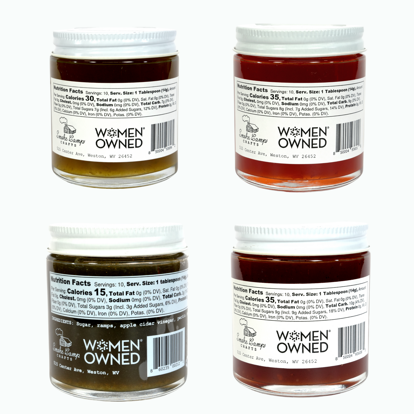 Four Pack Jam & Jelly Gift Set | Savory Jam & Jelly Collection |  Ramp  | Spiced Tomato | Green Pepper | Hot Pepper | 4-pack 5 oz Jars